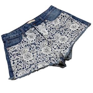 Forever 21 Lace Front Denim Shorts Raw Hem W3
